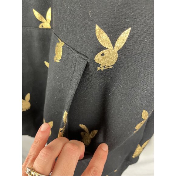 Playboy Black Hoodie w/ Gold Metallic Bunnies Womens Size M - Picture 3 of 10